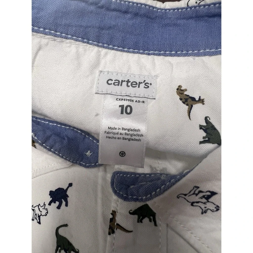 Carter's Dinosaur Oxford Boys Shirt Top Button Down Size 10‎